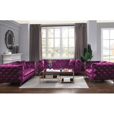 Living Room Set with Tuxedo Arms and Slim Gold Toned Metal Legs