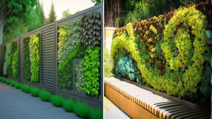 Living Wall Slatted Fence Succulent Tapestry Bench