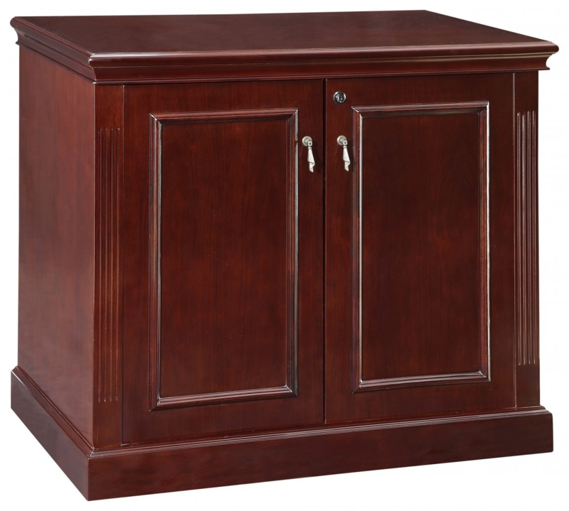 Locking Storage Cabinet with Fluted Pilasters in Royal Cherry Finish