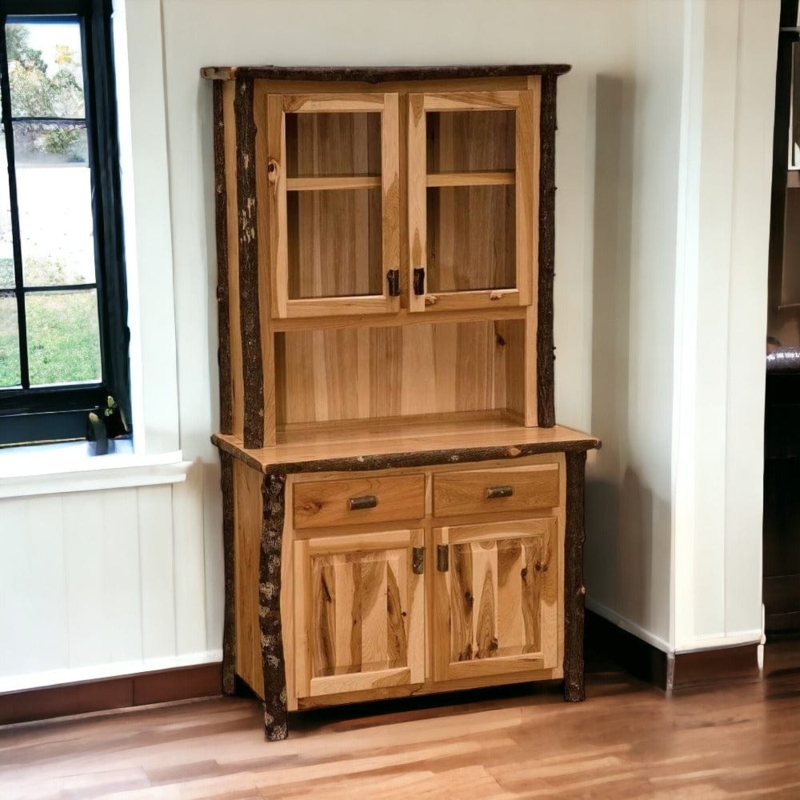 Lodge Style Buffet Hutch Featuring Rustic Bark On Log Trim