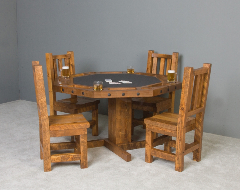 Lodge Style Poker Table Set with Reclaimed Wood Look Finish