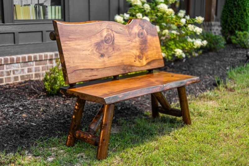 Log Bench with Glossy Finish and Live Edge Backrest