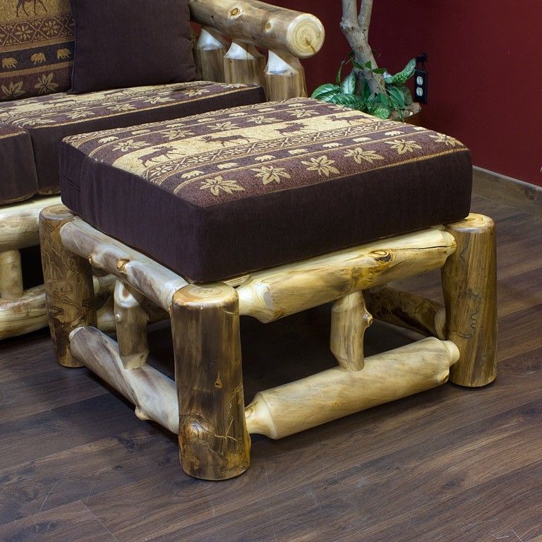 Log Ottoman with Exposed Knots and Wildlife Pattern
