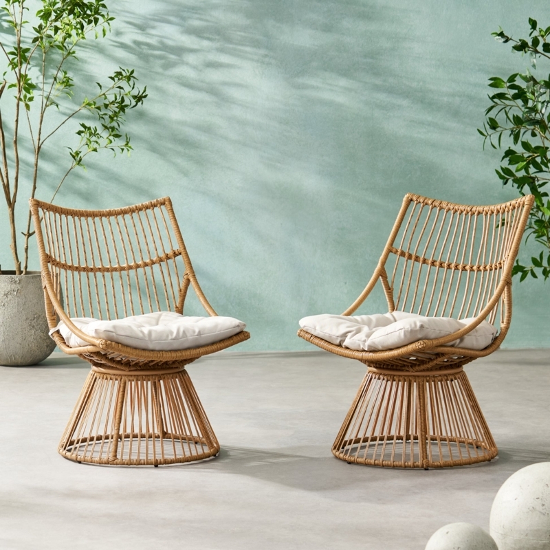 Lounge Chair Conical Base Open Weave High Back Wicker Seating