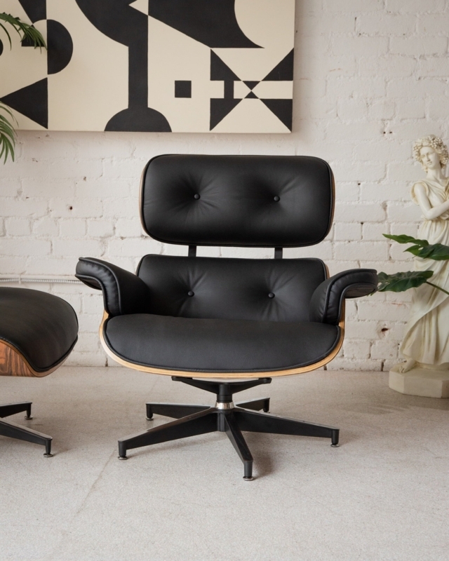 Lounge Chair: Industrial Style Swivel with Matte Black Finish