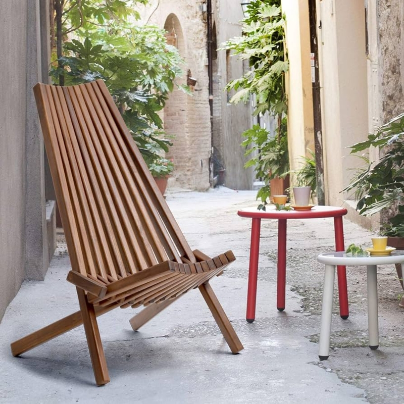 Lounge Chair Low Profile Rustic Wood, Foldable Patio Accent Chair