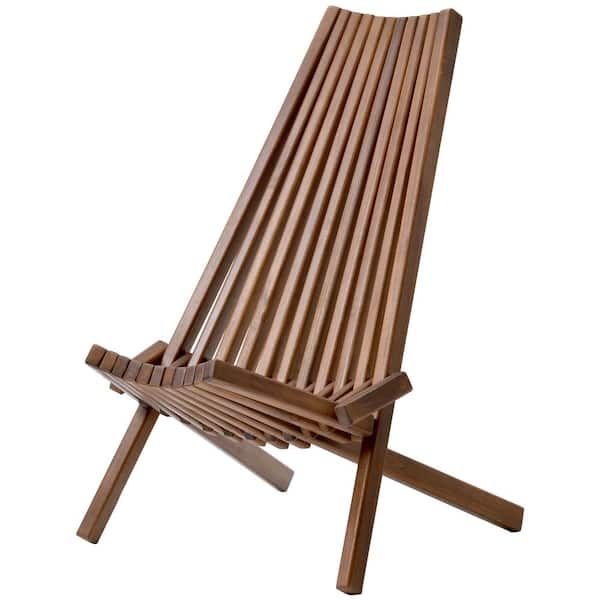 Lounge Chair Low Slung Seat Walnut Acacia, Slatted High Back Lounger