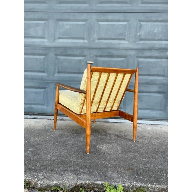 Lounge Chair Mid Century Spindle Back Chevron Upholstery Honey Finish