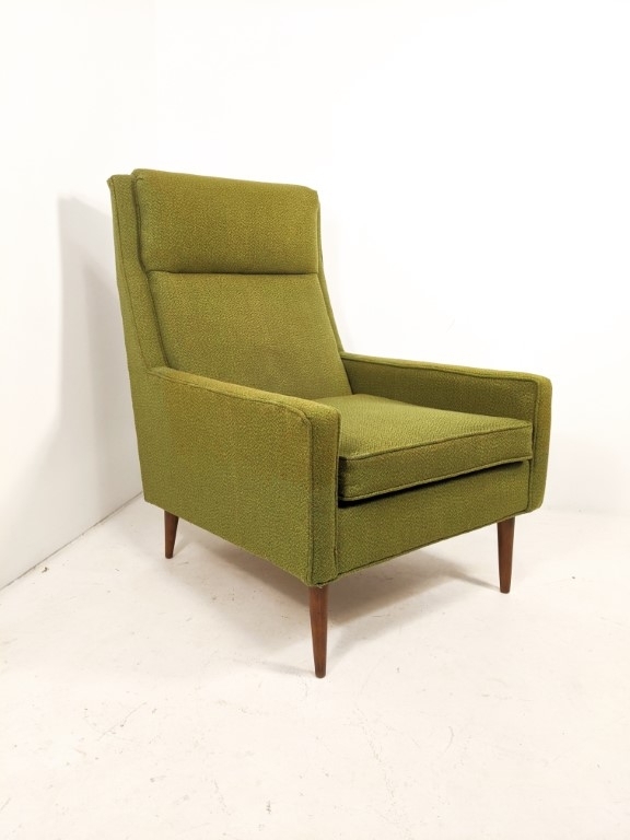 Lounge Chair Olive Green High Back Tapered Legs Mid Century