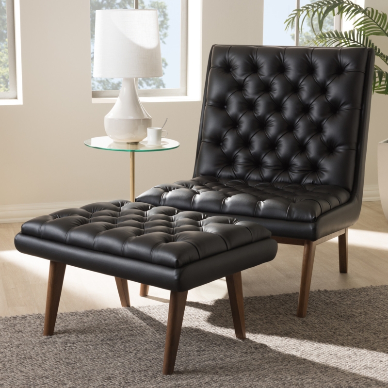 Lounge Chair Ottoman: Armless Mid-Century Diamond Tufted Set