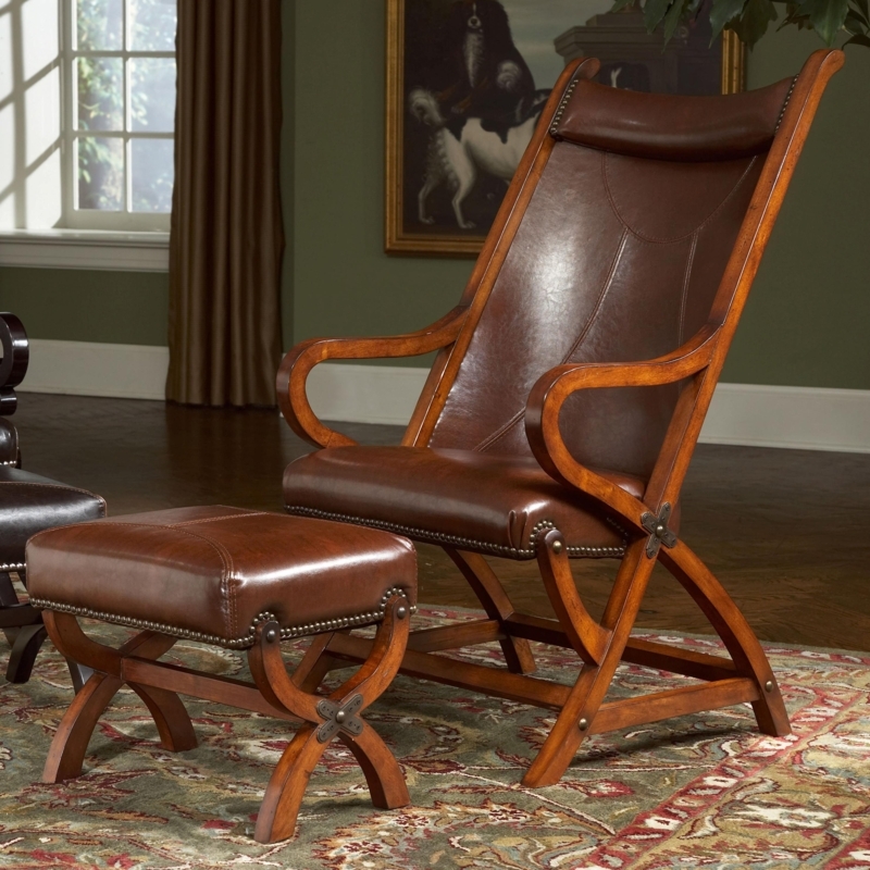 Lounge Chair Ottoman: Campaign Style with X-Frame Base & Headrest