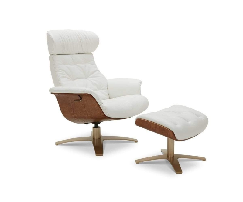 Lounge Chair Set Champagne Metal Base Tufted Shell | White Swivel