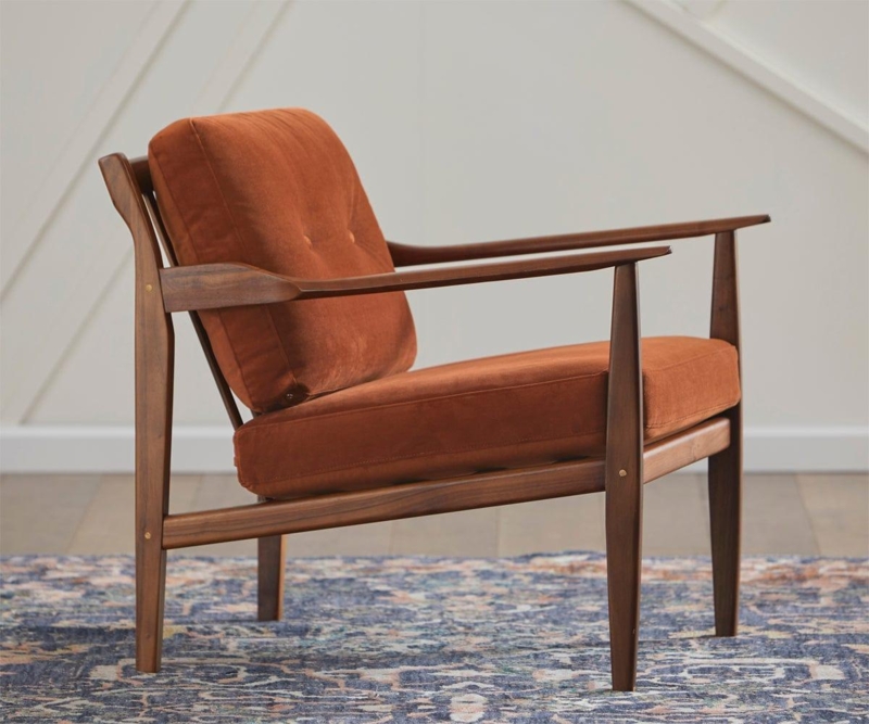Lounge Chair with Rust Orange Upholstery and Sculptural Arms