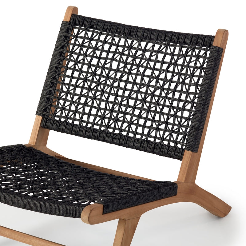 Lounge Chair Woven Black Cord Lattice Weave Low Profile Warm Wood