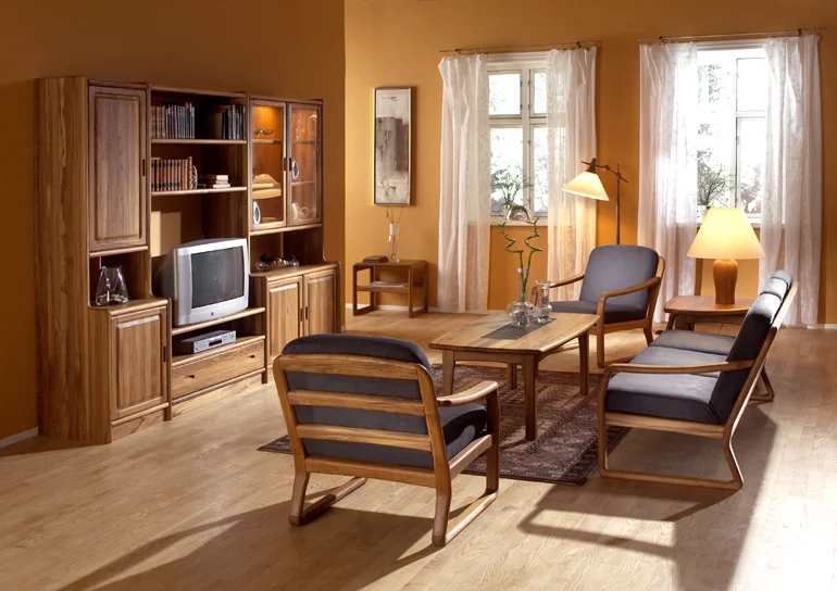 Lounge Set Scandinavian Style Curved Frame Modular Shelving Honey Wood