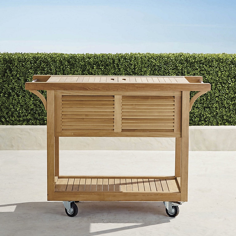 Louvered Teak Bar Cart with Locking Casters and Handles