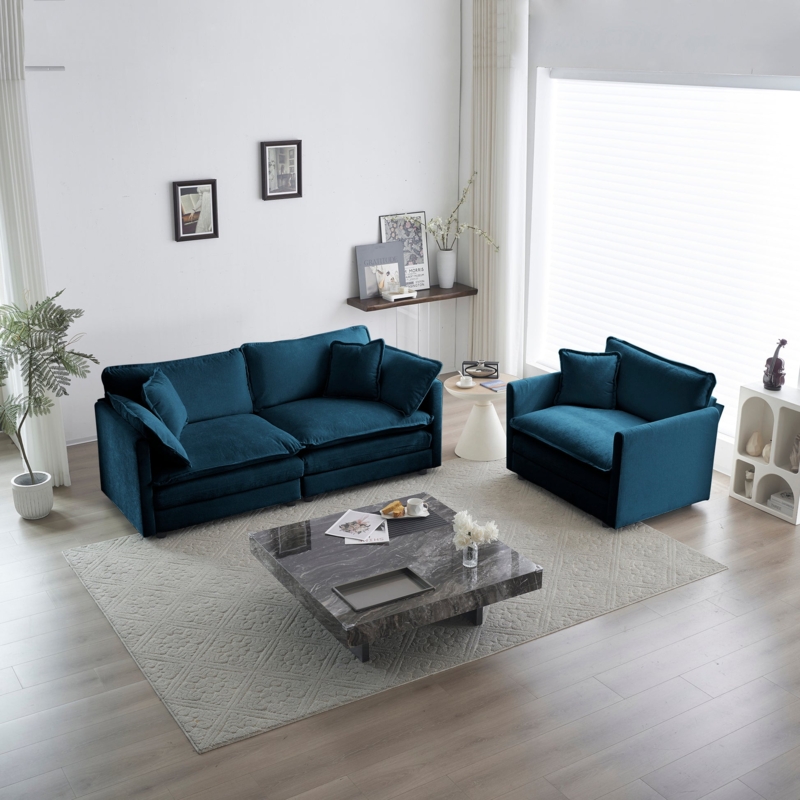 Loveseat Chair Set Deep Teal Upholstery Plush Overstuffed Seating