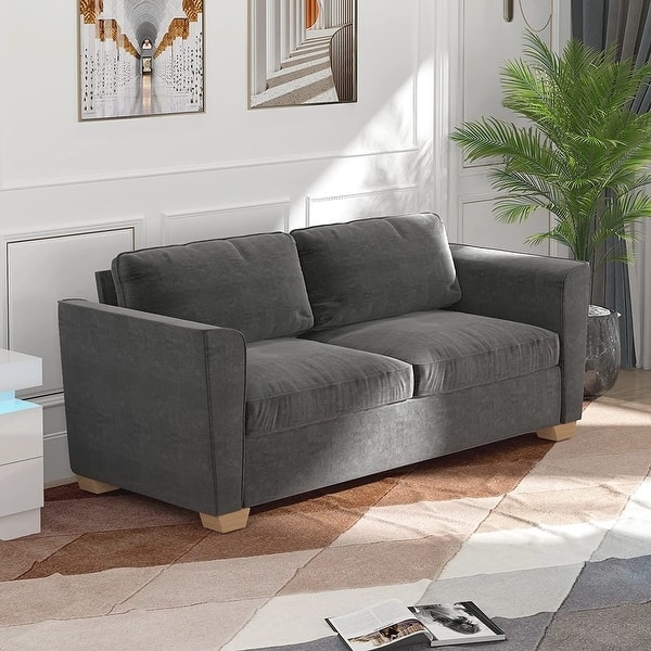 Loveseat Sleeper in Charcoal Velvet with Split Back Cushions