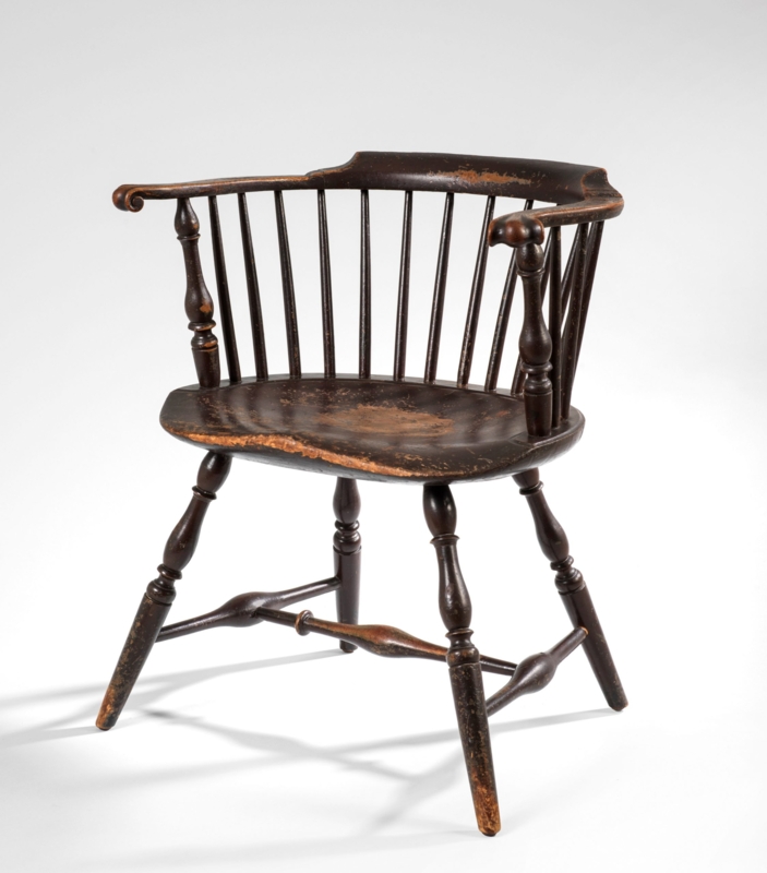 Low Back Windsor Armchair Distressed Spindle Scrolled Arms