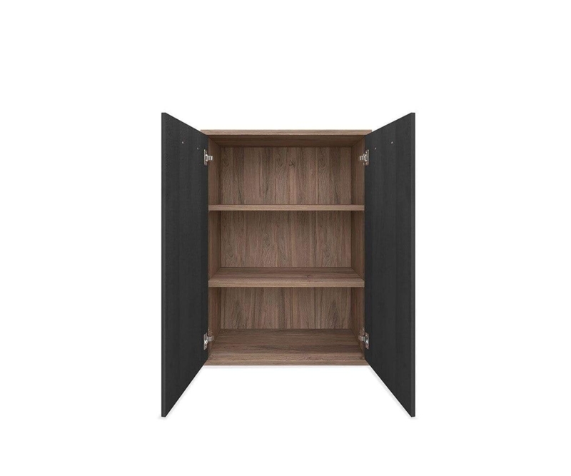Low Bookcase Charcoal Doors and Contrasting Walnut Interior
