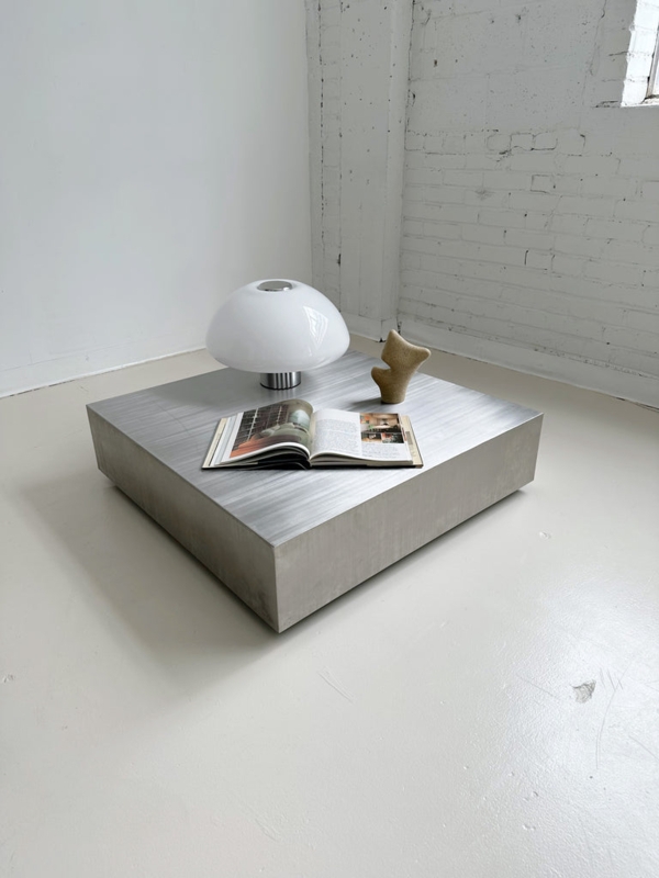 Low Coffee Table: Industrial Plinth Base with Brushed Stainless Top