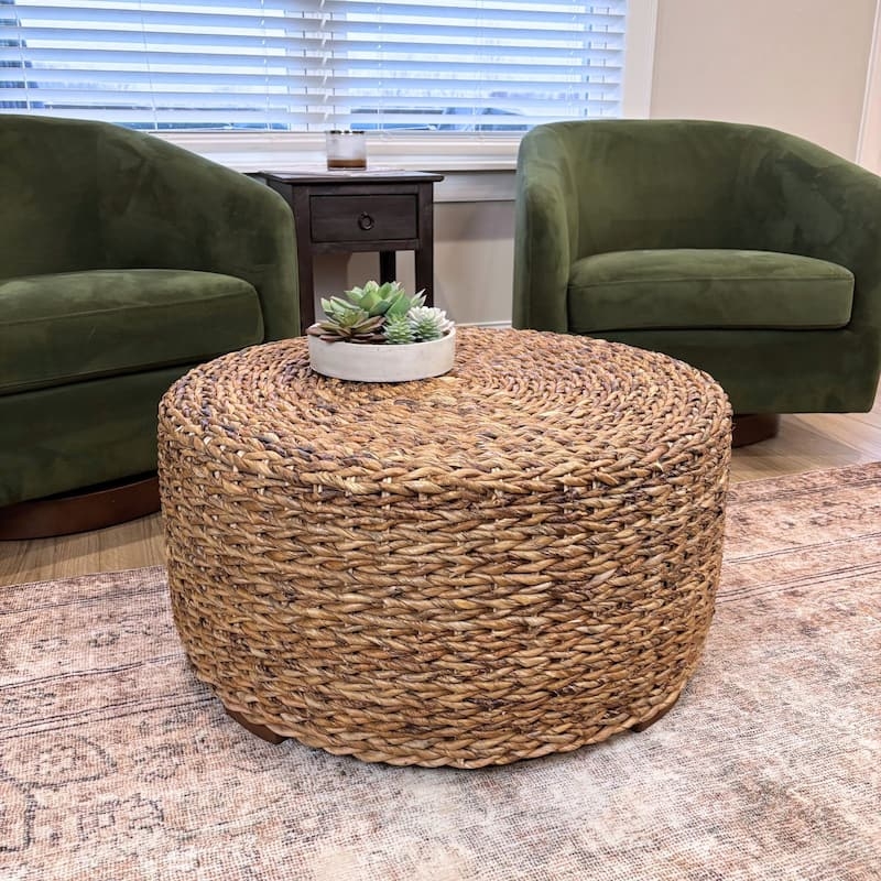 Low Profile Abaca Coffee Table Chunky Drum Weave Boho