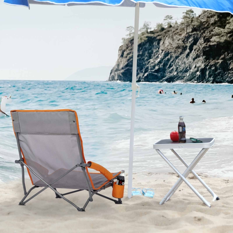 Low Profile Beach Chair with Vibrant Orange Trim accents
