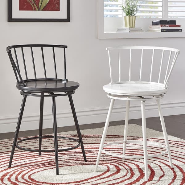 Low Profile Counter Stool with Metal Frame and Footrest Ring, Matte Black.