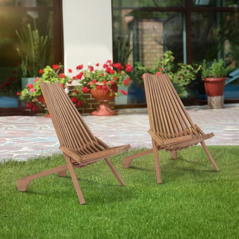 Low Profile Folding Chair with Angled Slatted Wood Back