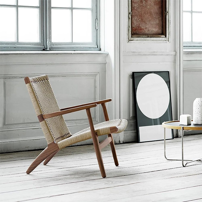 Low Profile Lounge Chair featuring Woven Cord Seat and Wood Frame