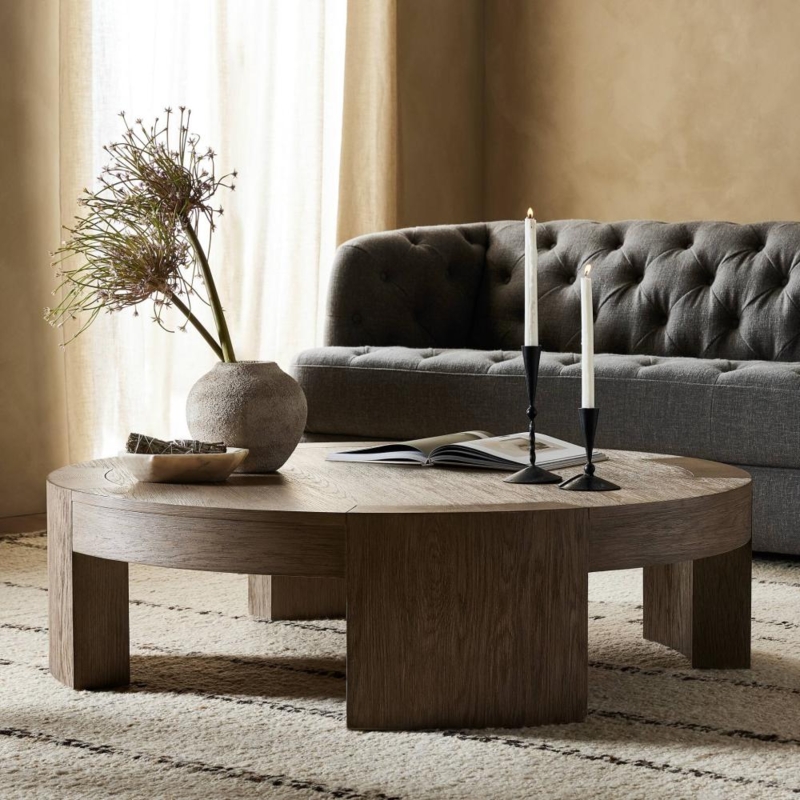 Low Profile Natural Oak Coffee Table with Chunky Slab Legs
