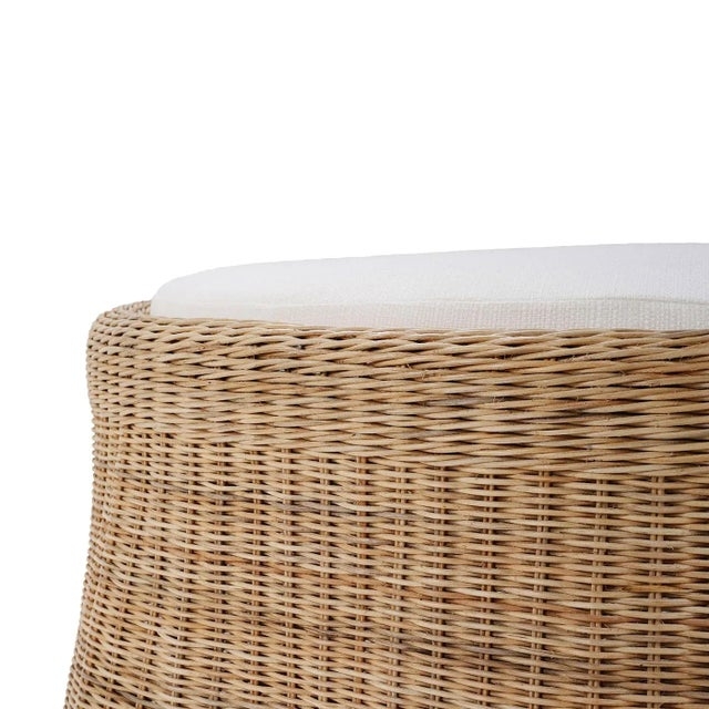 Low Profile Ottoman, Rattan Base with Ivory Fabric Cushion