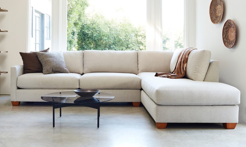 Low Profile Sectional Sofa with Track Arms and Loose Back Pillows