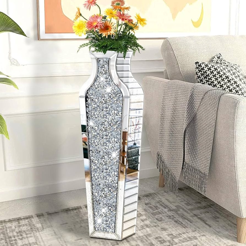 Luxury Living Room Vase: Crystal-Like Crushed Diamond Tapered