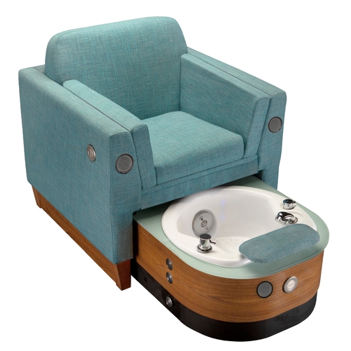 Luxury Pedicure Chair with Retractable Foot Basin and Woven Teal Fabric