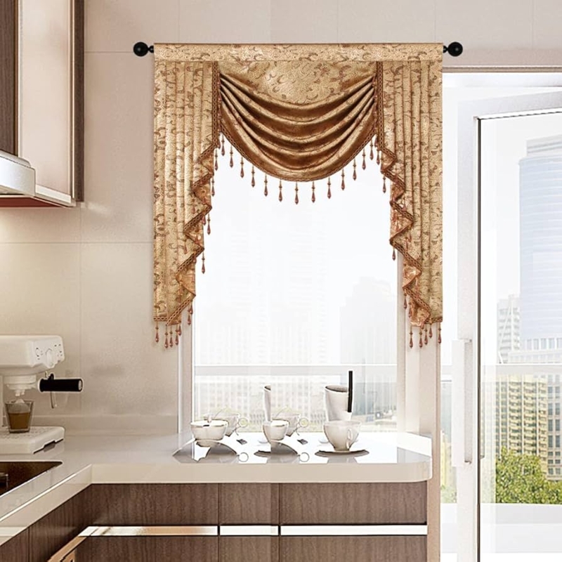 Luxury Swag and Jabot Valance with Beaded Tassel Trim