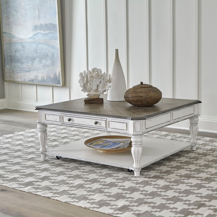 Magnolia Manor - Oversized Square Cocktail Table - White  Railway Freight  Furniture