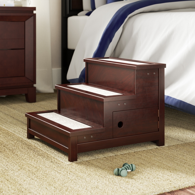 Mahogany Pet Steps with Side Storage Compartment Carpet Treads