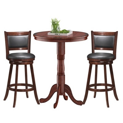 Mahogany Pub Table Set Swivel Stools Ladder Back Turned Pedestal