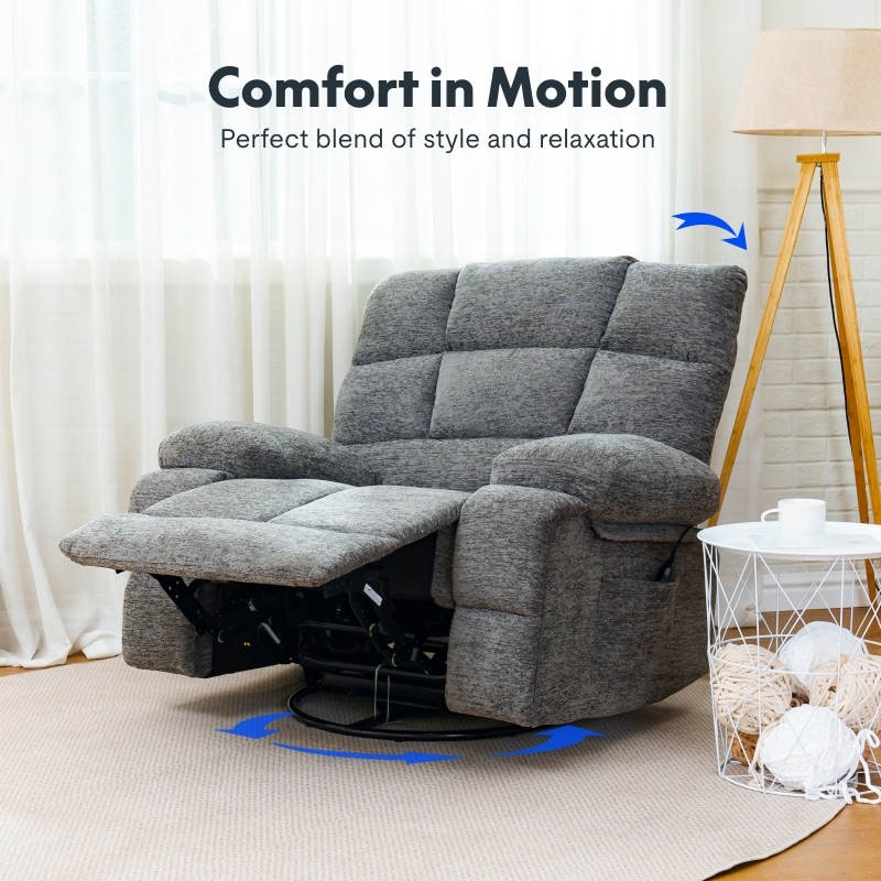 Manual Recliner: Swivel Rocker Mechanism, Textured Fabric (62 characters)