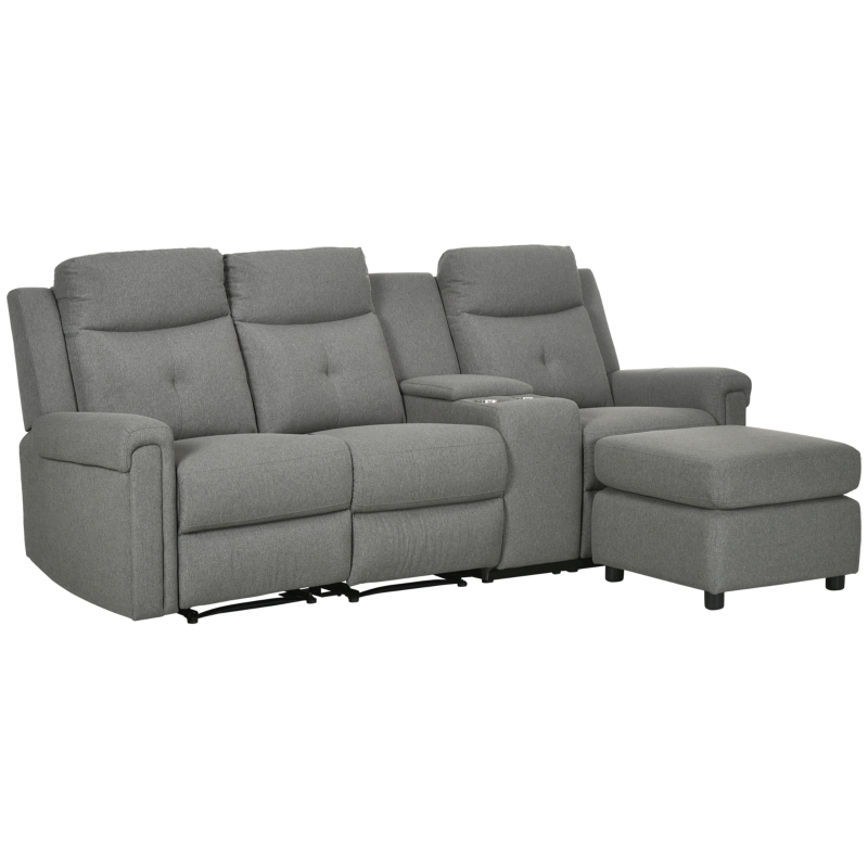 Manual Reclining Sectional Tufted Back Chaise Ottoman Storage