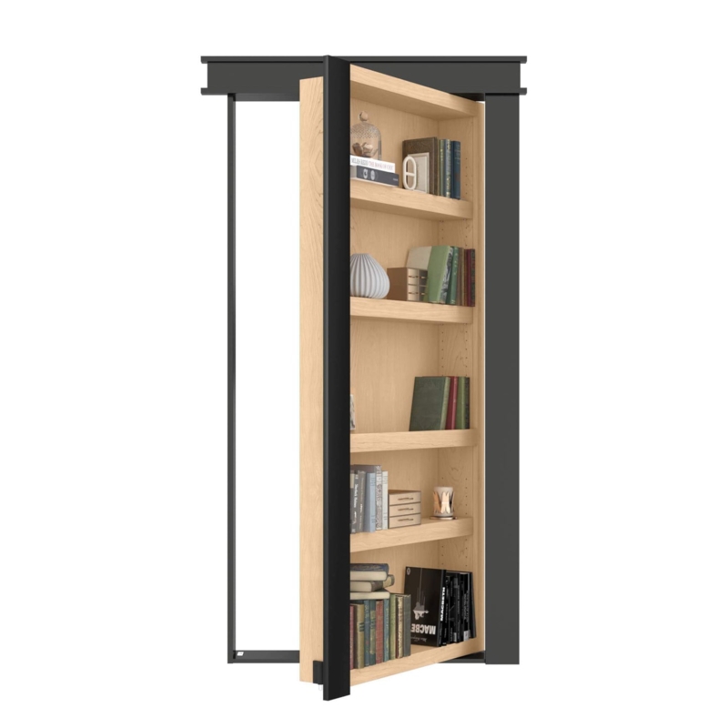 Matte Black Armored Murphy Door with Pivoting Mechanism Hidden Storage