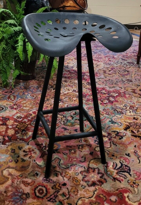Matte Black Bar Stool Perforated Metal Tractor Seat Industrial