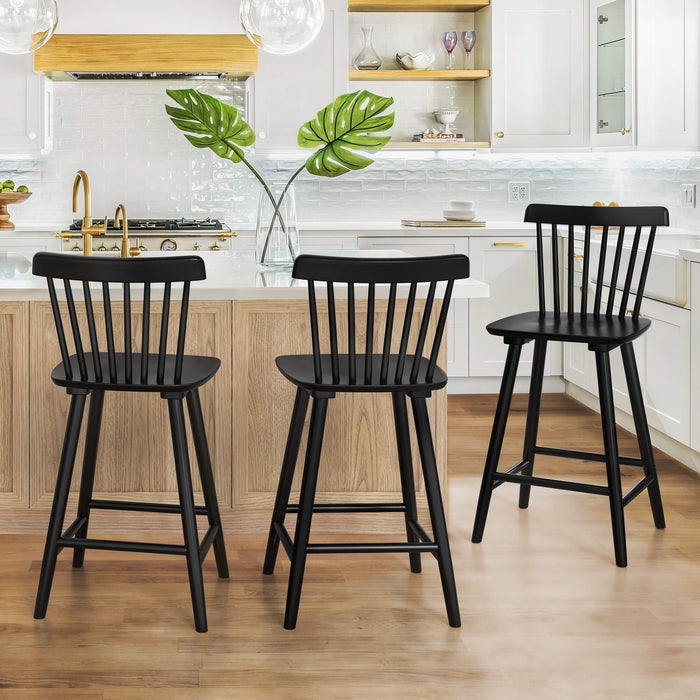 Matte Black Bar Stool with Spindle Back, Modern Farmhouse Kitchen Seating.