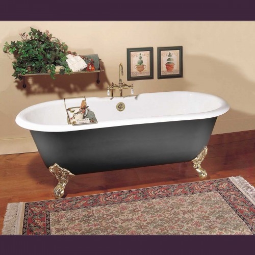 Matte Black Double-Ended Clawfoot Tub with Ornate Gold Feet & Bridge Faucet