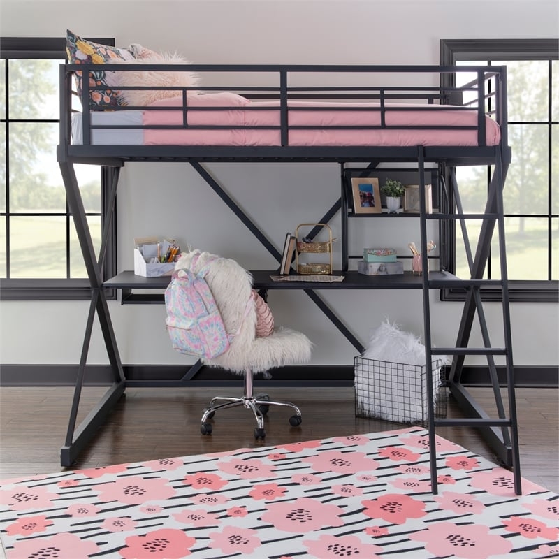 Matte Black Loft Bed with Z-Frame Architecture and Integrated Desk