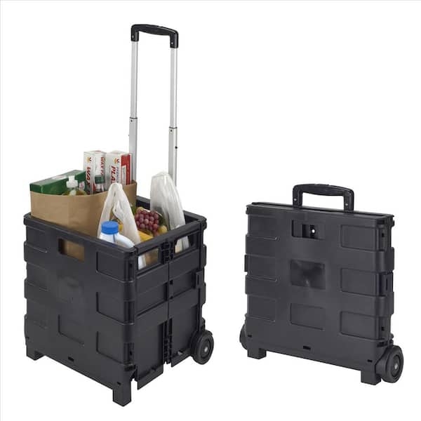 Matte Black Utility Cart with Collapsible Design and Folding Panels