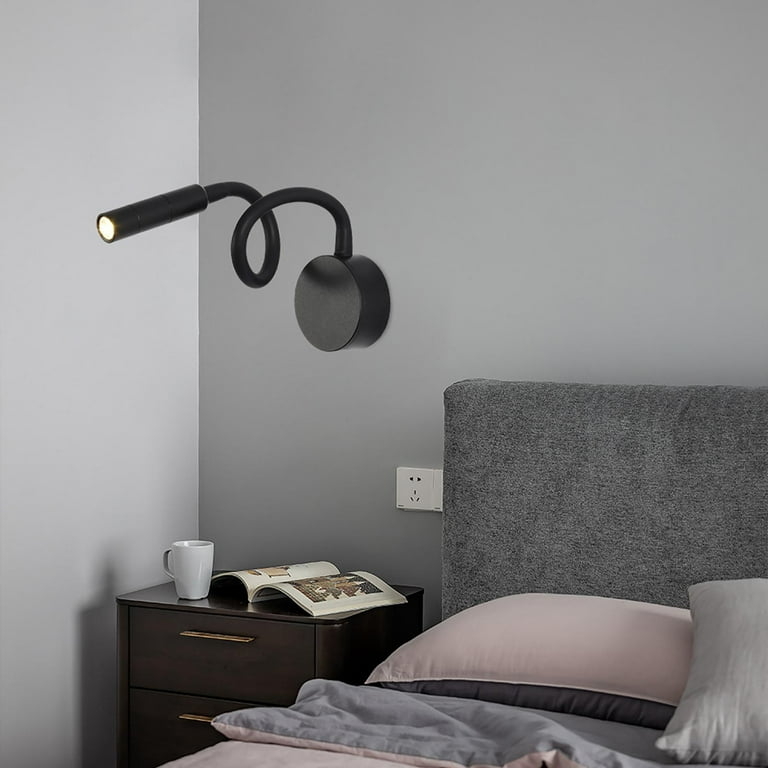 Matte Black Wall Reading Light with Unique Coiled Flexible Arm