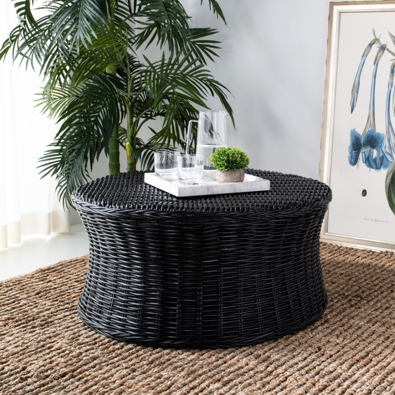Matte Black Wicker Coffee Table Waisted Profile Concave