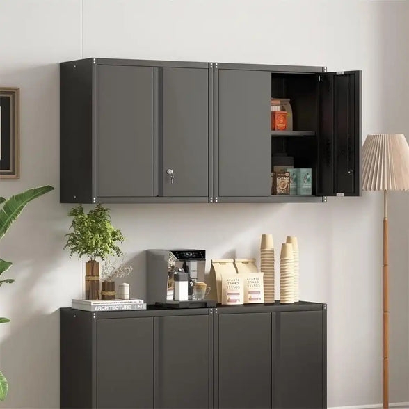 Matte Charcoal Gray Wall Storage Cabinet with Modular Design